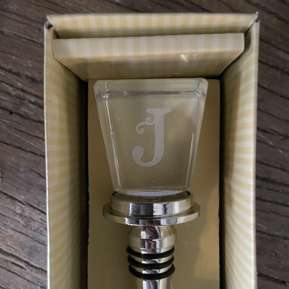 CYPRESS HOME Wine Stopper Engraved "J" Crystal Silver Monogram Bottle Stop